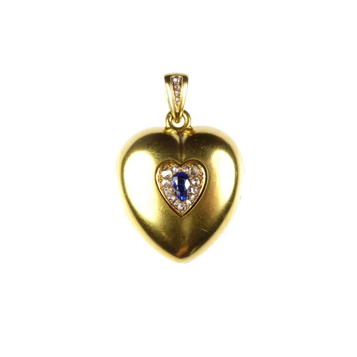 19th century gold, sapphire and diamond heart pendant locket